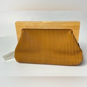 Francescas SHIRALEAH WENDY pleated wood Frame Clutch Bag BROWN/Beige